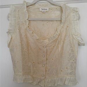 Taelynn Cream Eyelet Ruffle Button-Front Women's Top